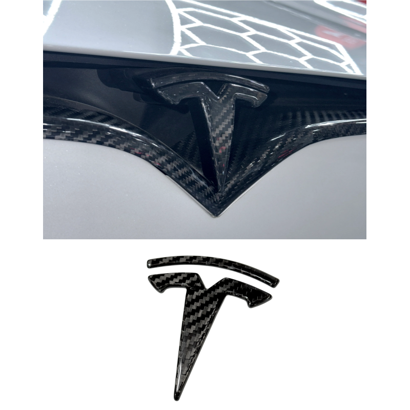 Front T Logo Overlay Carbon Fiber Molded for Tesla Model S 2016-2025