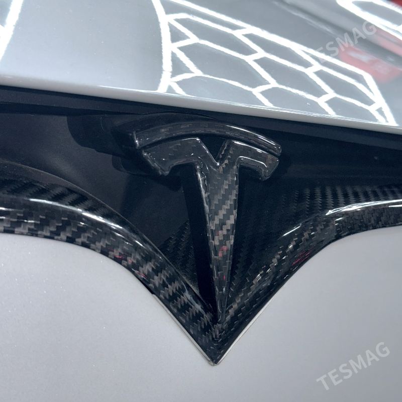 Front T Logo Overlay Carbon Fiber Molded for Tesla Model S 2016-2025