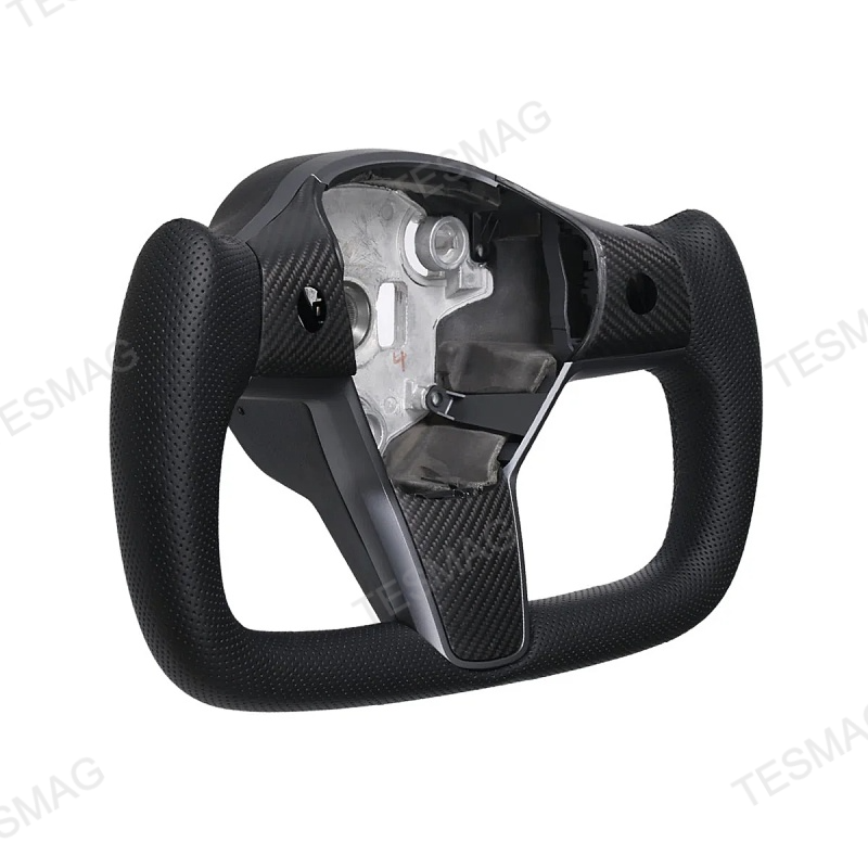 Sporty Perforated Leather Yoke Steering Wheel for Model 3/Y