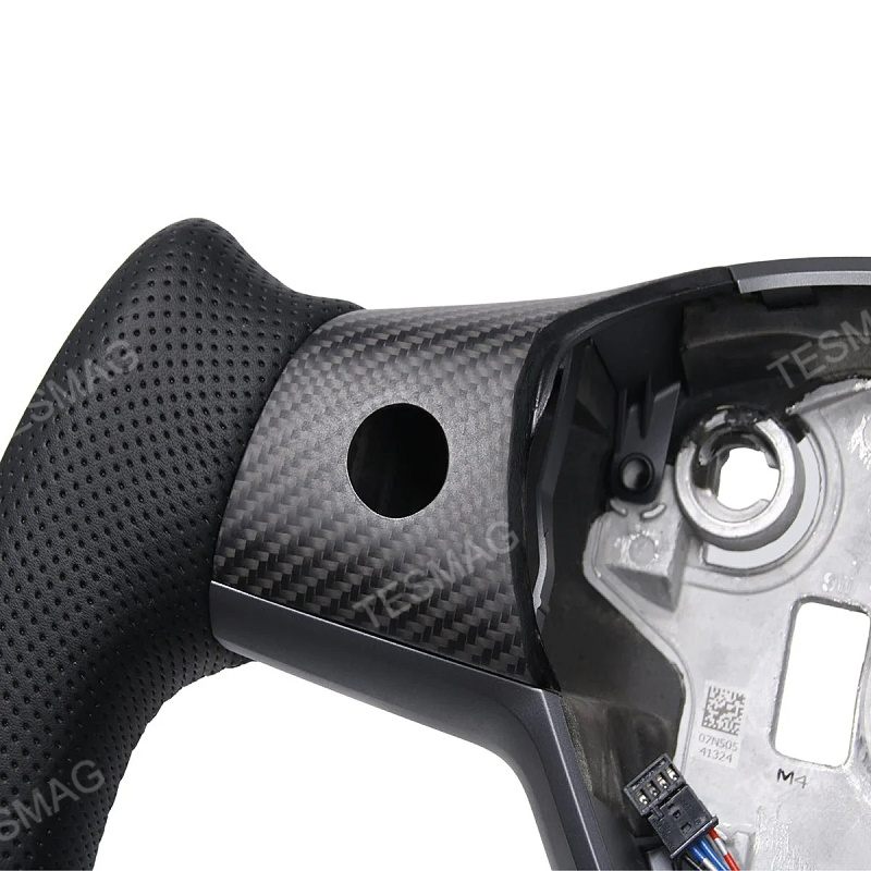 Sporty Perforated Leather Yoke Steering Wheel for Model 3/Y