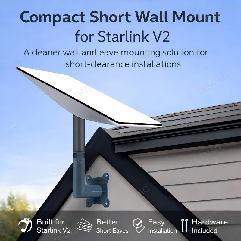 Compact Short Wall Mount for Starlink V2 Roof Eave & Wall Installation