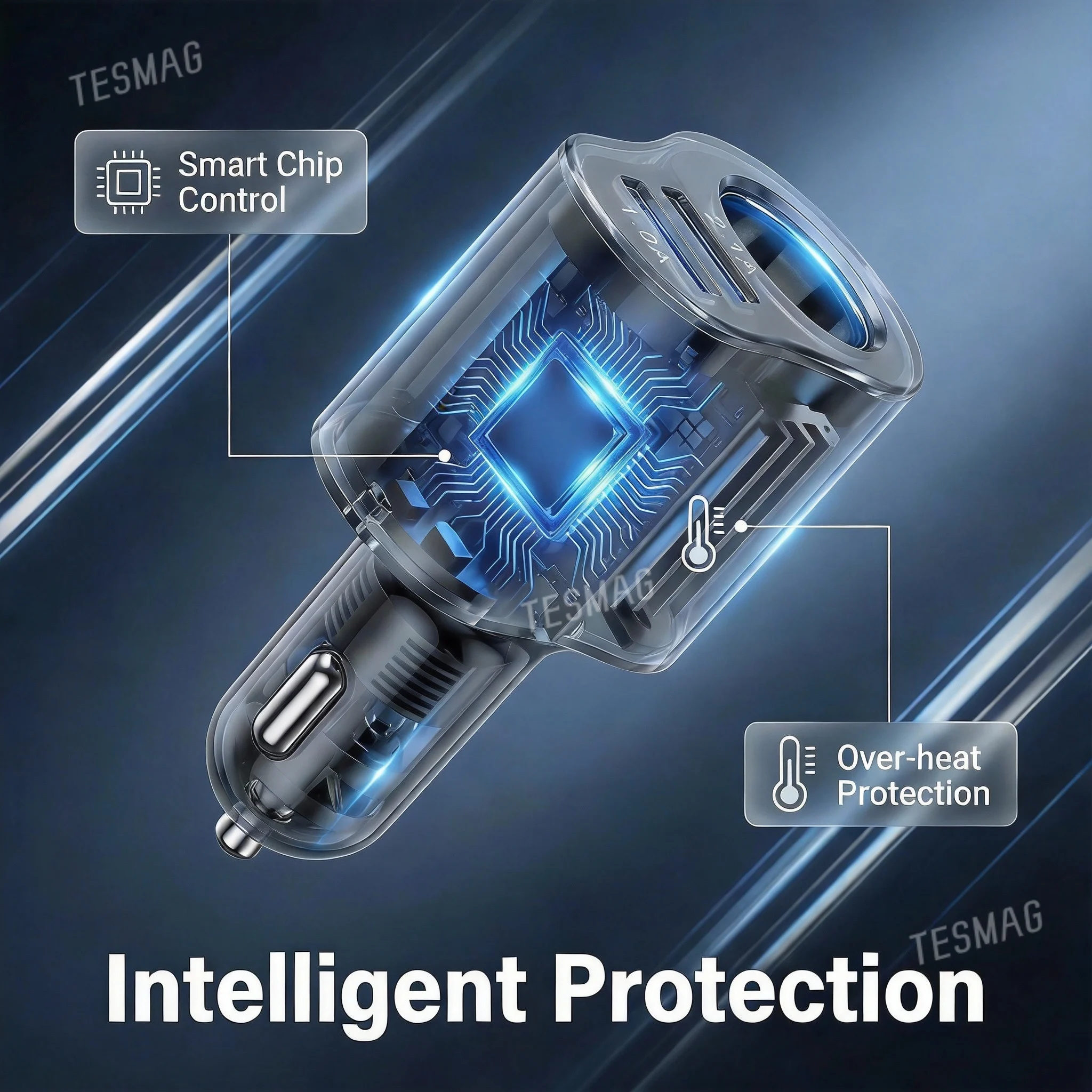 3-in-1 USB Car Charger Adapter Cigarette Lighter 120W Fast Charging for Tesla