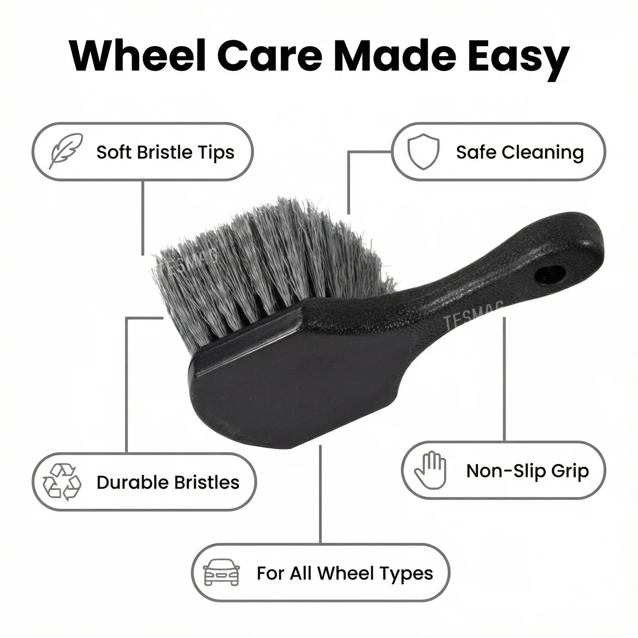 Car Wheel Tire Cleaning Brush Short Handle Tire Brush for Tesla Model 3/Y/S/X