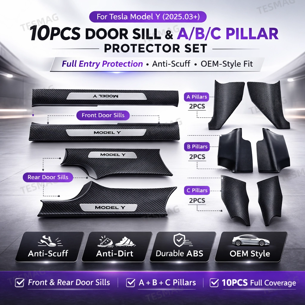 10PCS Door Sill & A/B/C Pillar Protector Set for Tesla Model Y Juniper 2025+