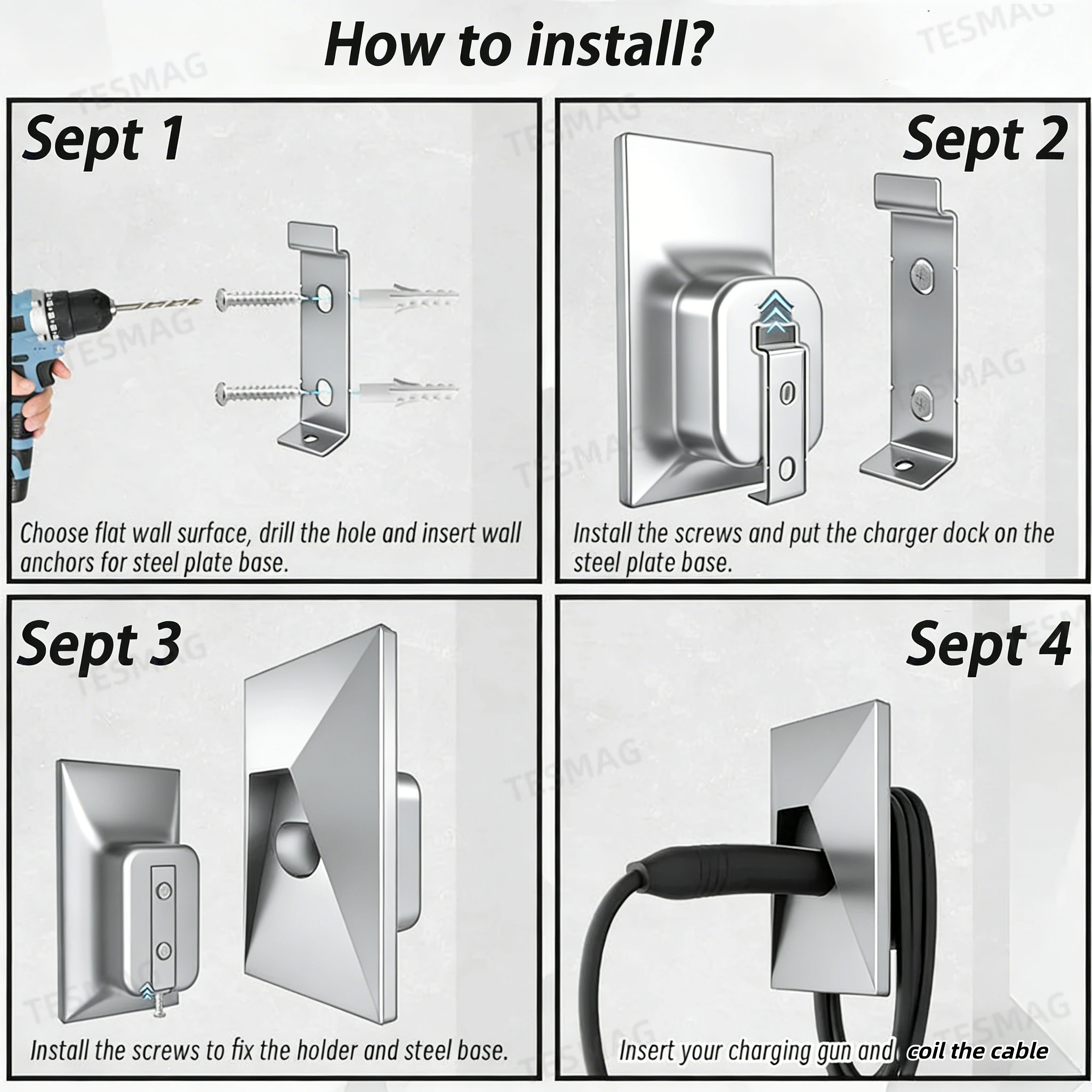 Charging Cable Holder & Wall Mount Organizer for Tesla Model 3/Y/S/X