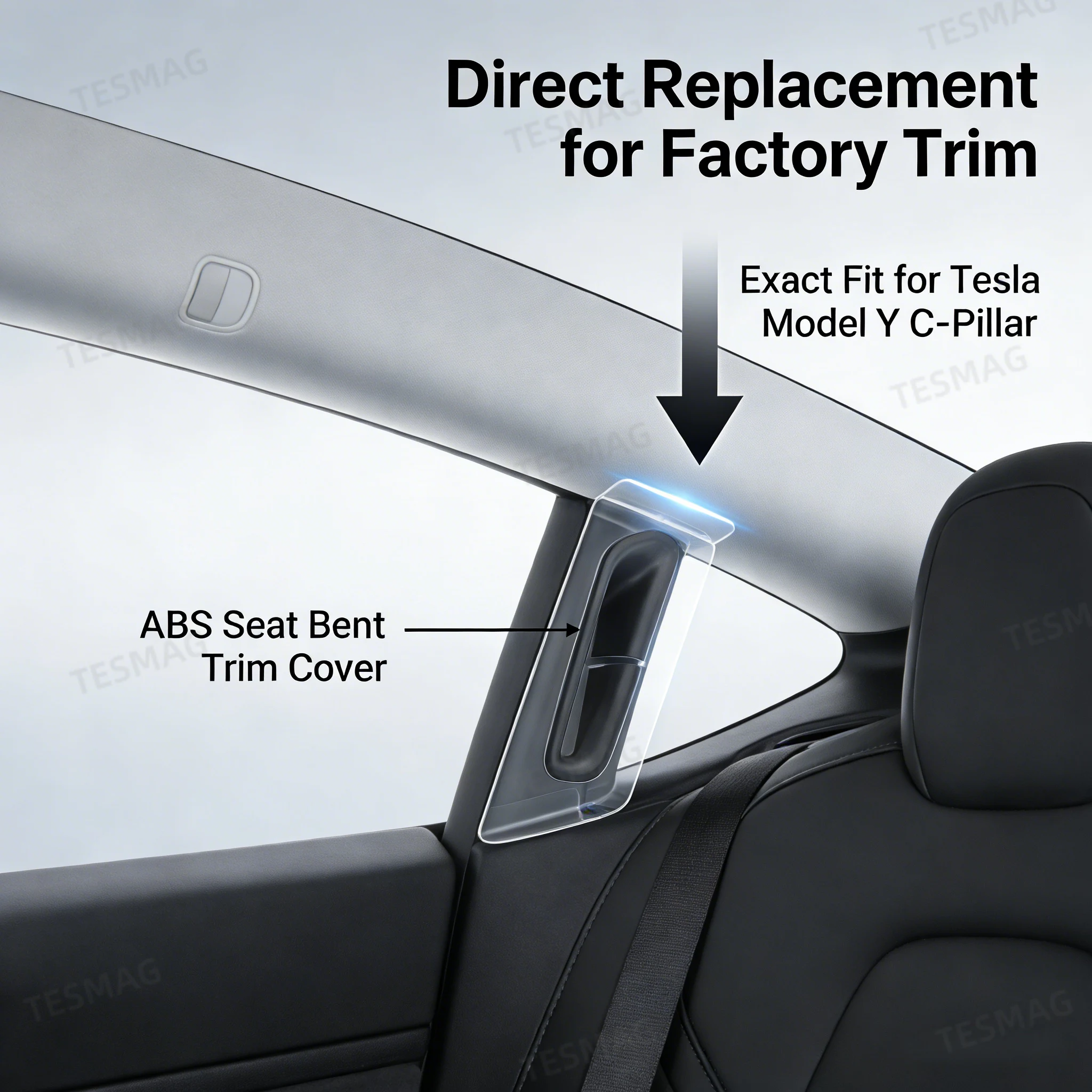 Seat Belt Decorative Cover Interior Panel C-pillar Bezel for Tesla Model Y (1494612-00-C 1494613-00-C)