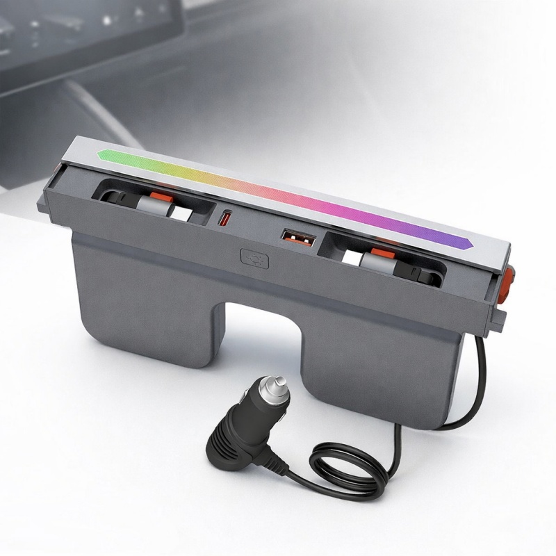 Retractable Fast Charging USB Hub Dock with Ambient Light for Tesla Model 3 Highland/Model Y Juniper 