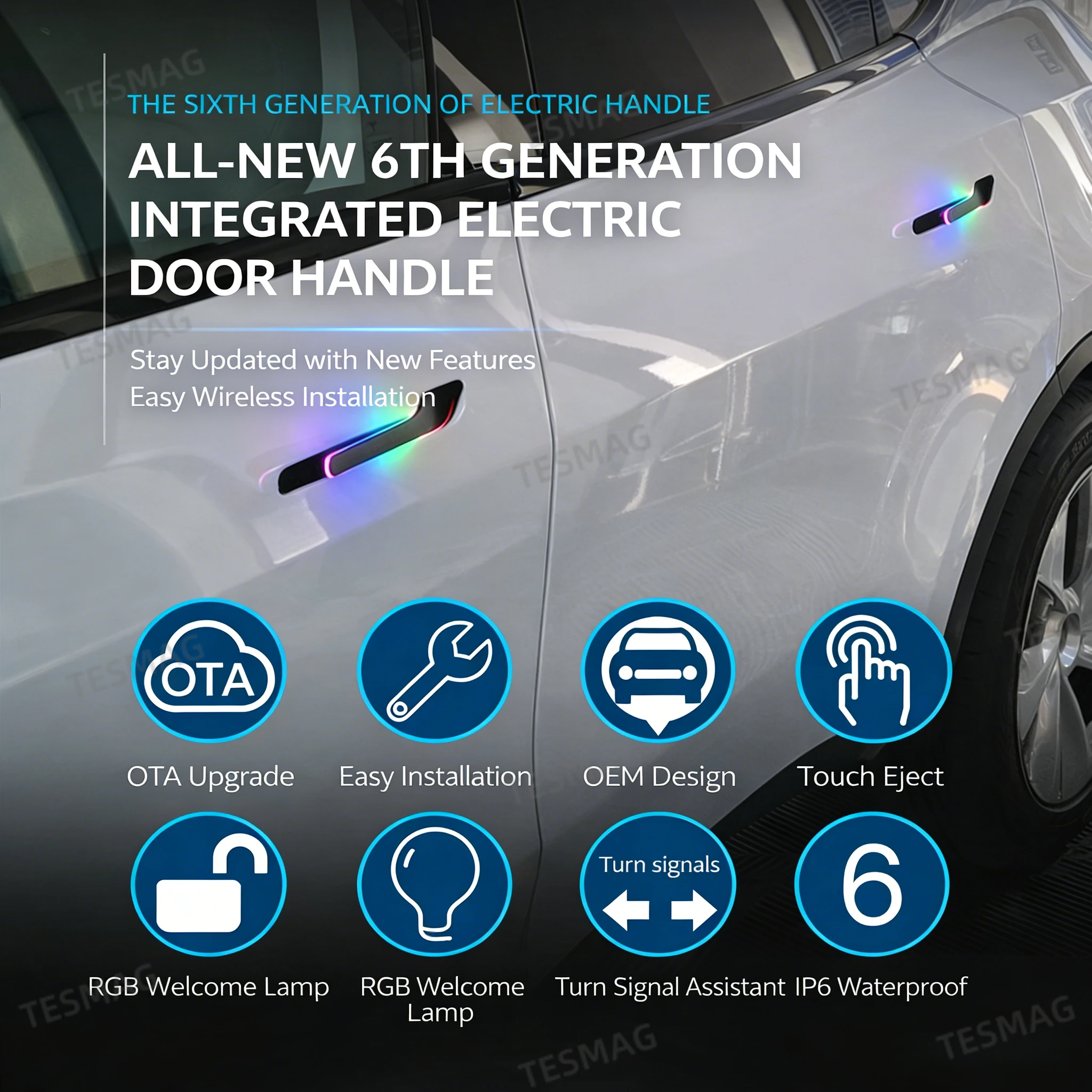 Tesla Model 3/Y Automatic RGB Door Handles – Wireless OTA Upgrade, Hands-Free Pop-Up