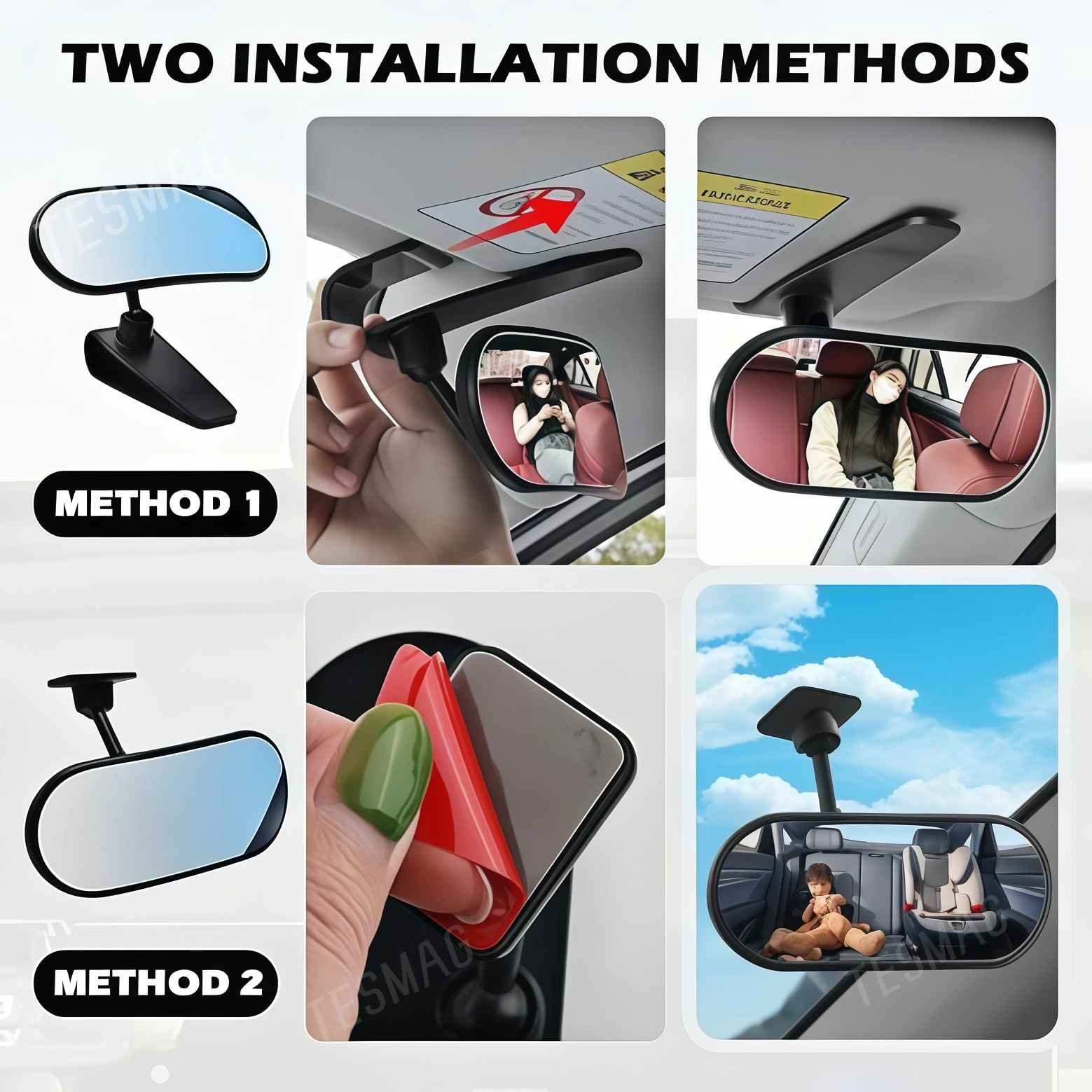 Tesla Interior Rearview Baby Mirror 360° Adjustable Wide Angle Convex
