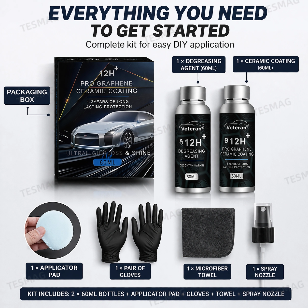 12H Graphene Nano Ceramic Coating Kit for Cars | Hydrophobic Paint Protection