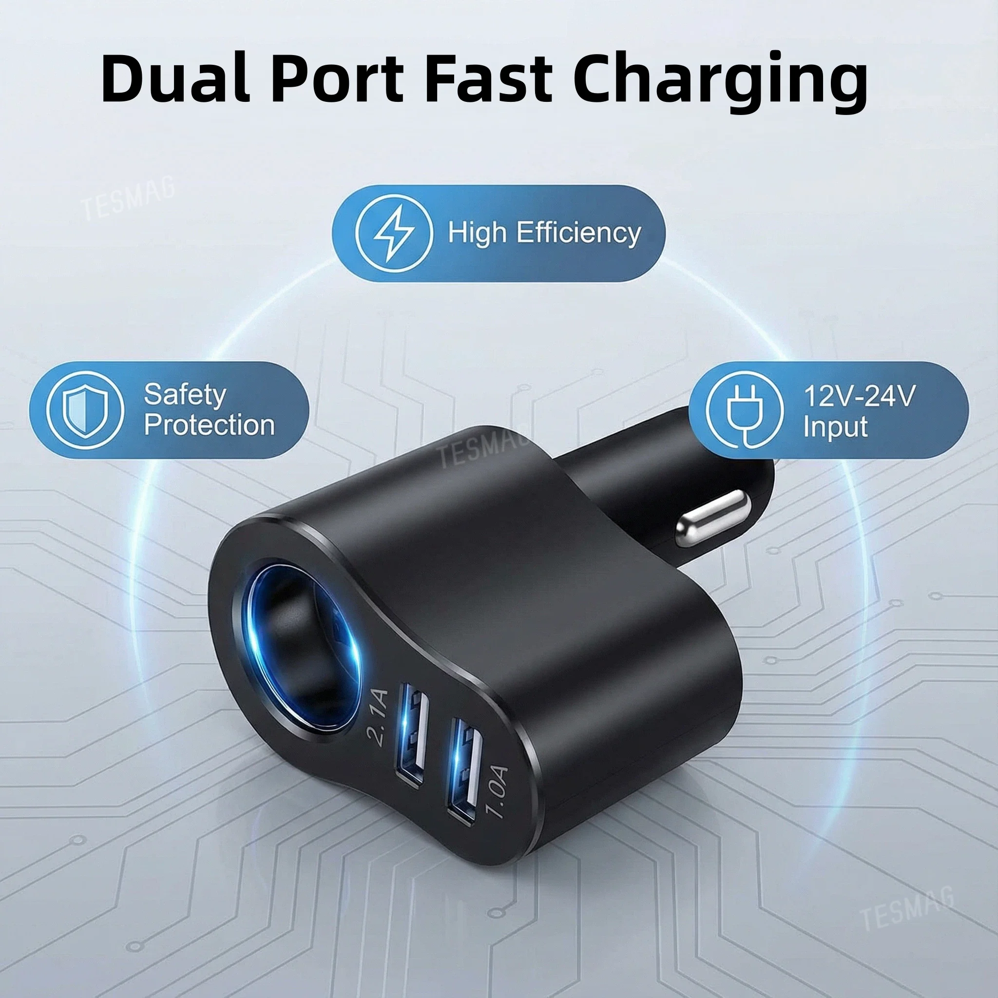 3-in-1 USB Car Charger Adapter Cigarette Lighter 120W Fast Charging for Tesla