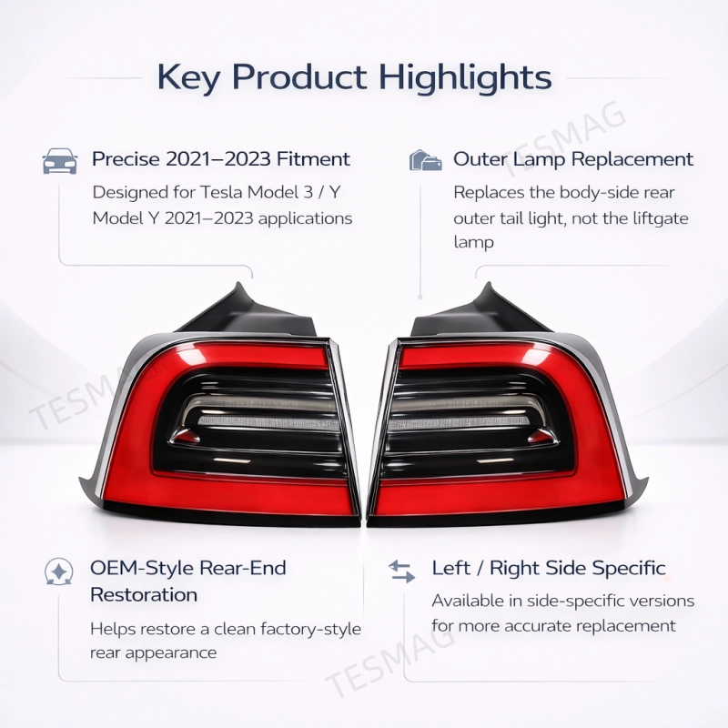 OEM-Style Outer Tail Light for Tesla Model 3 / Y 2021–2023 | 1502086-00-D 1502087-00-D