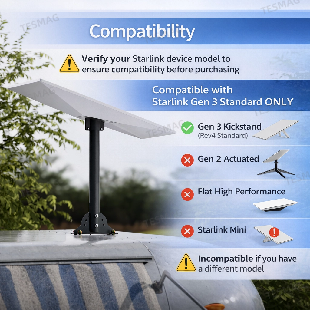 Starlink Gen 3 Roof Mount & Pipe Adapter for RV, Camper, Yacht – Adjustable Pivot Bracket