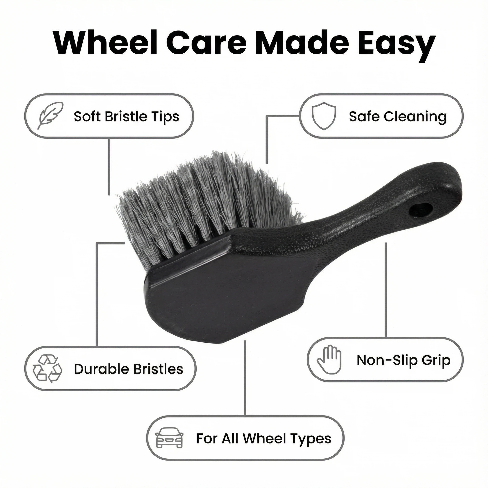 Car Wheel Tire Cleaning Brush Short Handle Tire Brush for Tesla Model 3/Y/S/X
