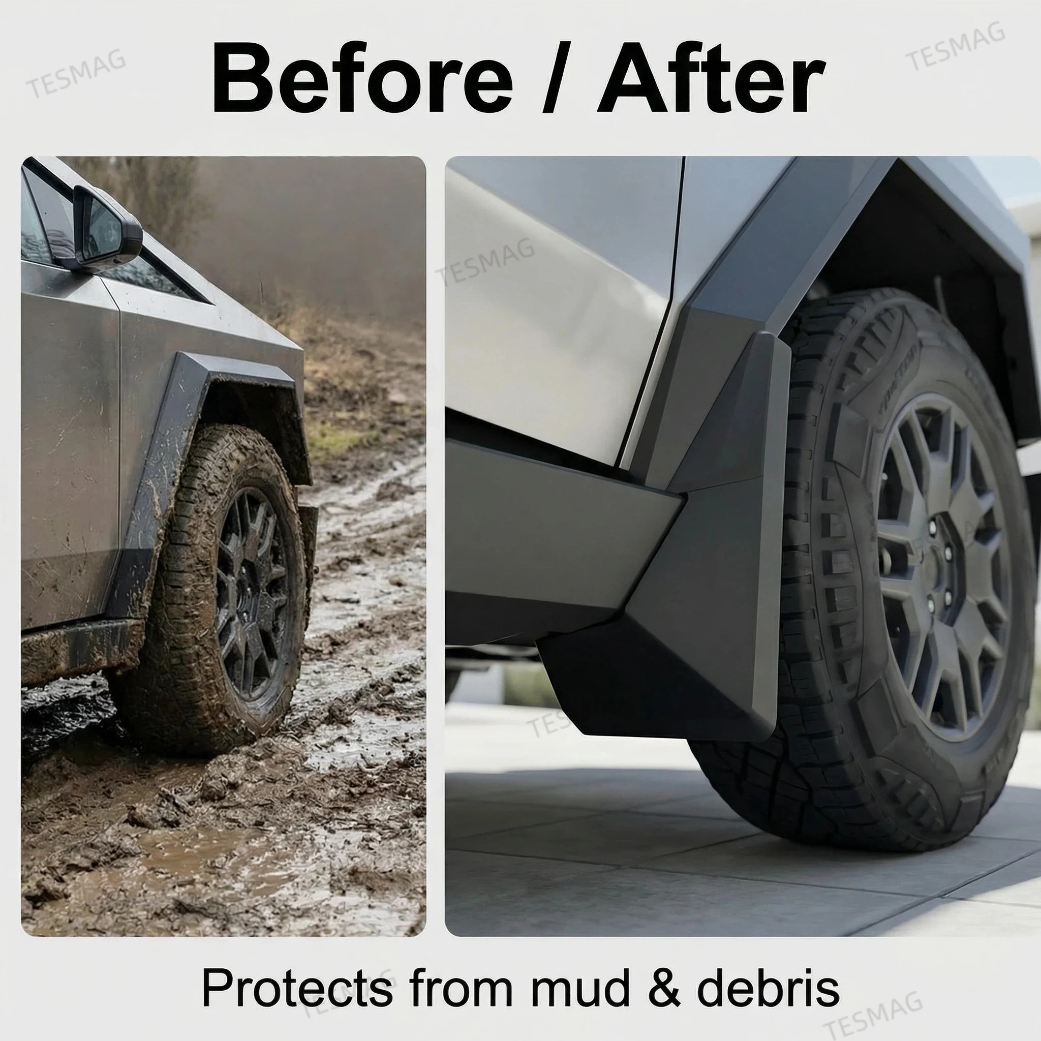 Premium TPE Mud Flaps for Tesla Cybertruck (2024+) – No-Drill Front & Rear Splash Guards