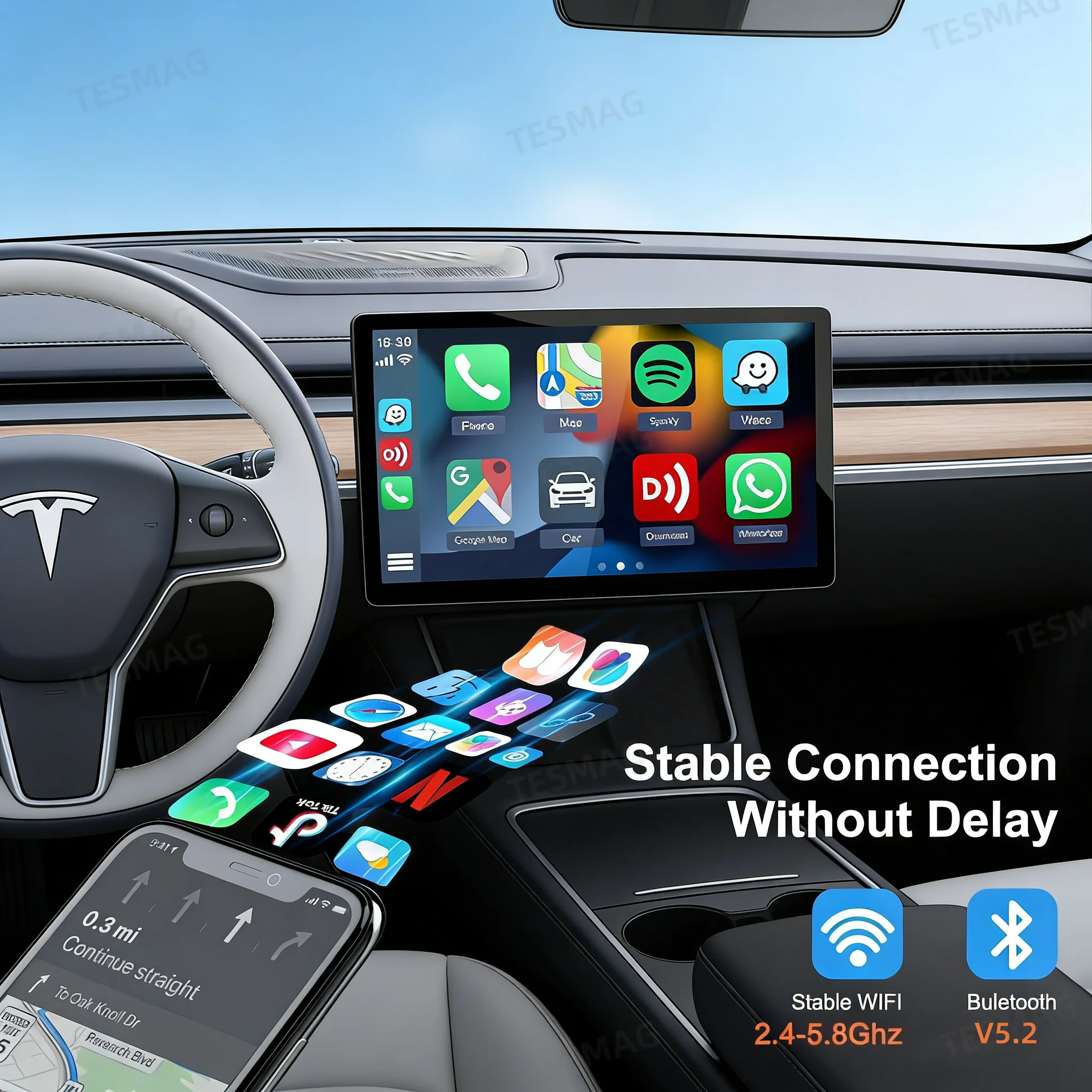 Wireless CarPlay & Android Auto Adapter AI Box for Tesla Model 3 / Y / S / X / Cybertruck