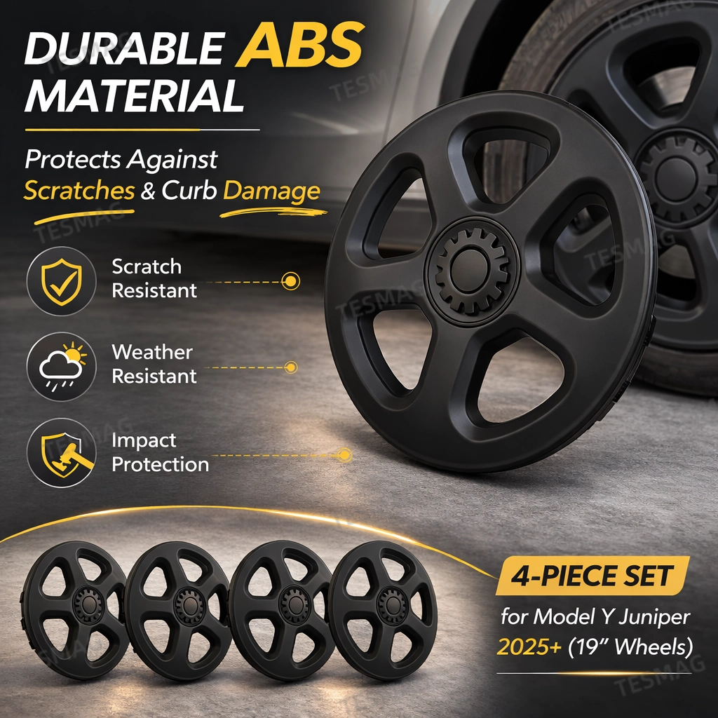 19" Wheel Covers Hubcaps for Tesla Model Y Juniper 2025+ – Matte Black Rims Protector