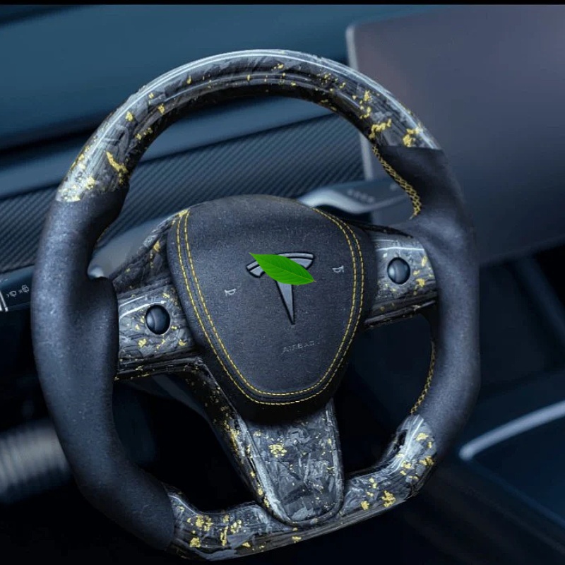 Tesla Model 3/Y 24 Karat Steering Wheel - Forged Carbon with Gold Flakes and Alcantara