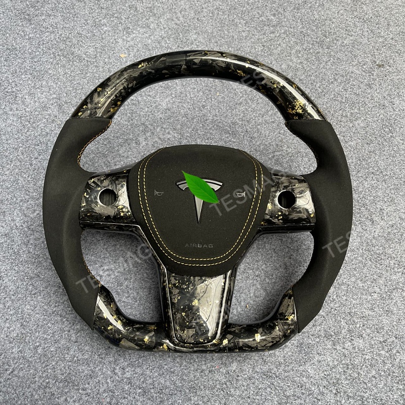 Tesla Model 3/Y 24 Karat Steering Wheel - Forged Carbon with Gold Flakes and Alcantara