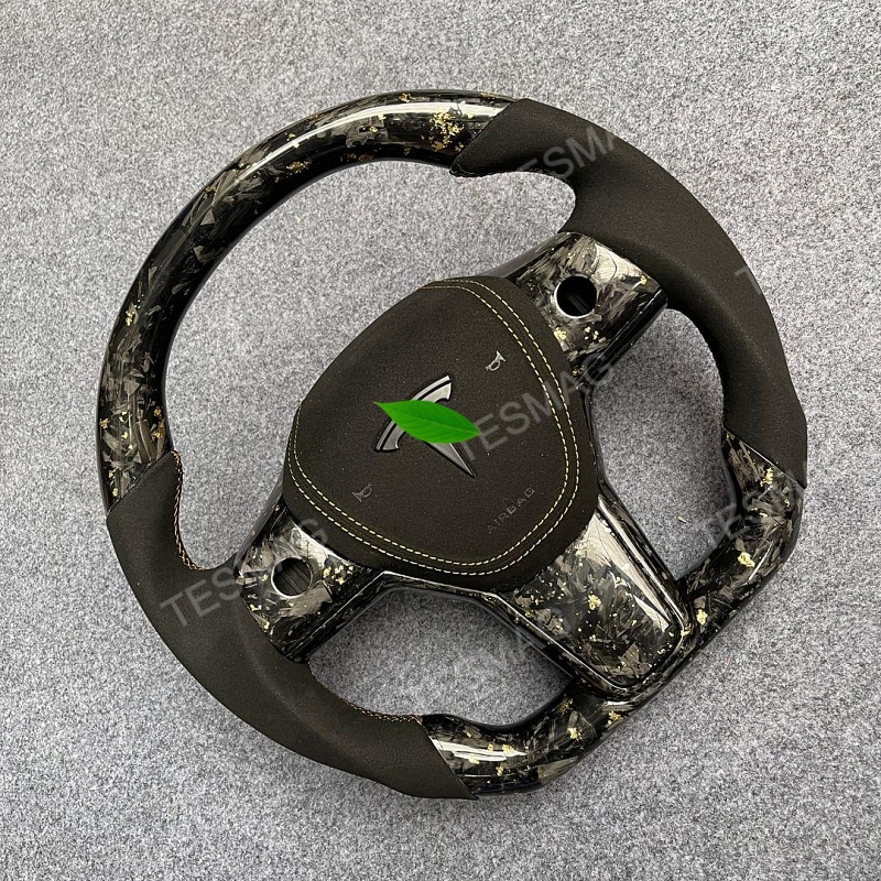 Tesla Model 3/Y 24 Karat Steering Wheel - Forged Carbon with Gold Flakes and Alcantara