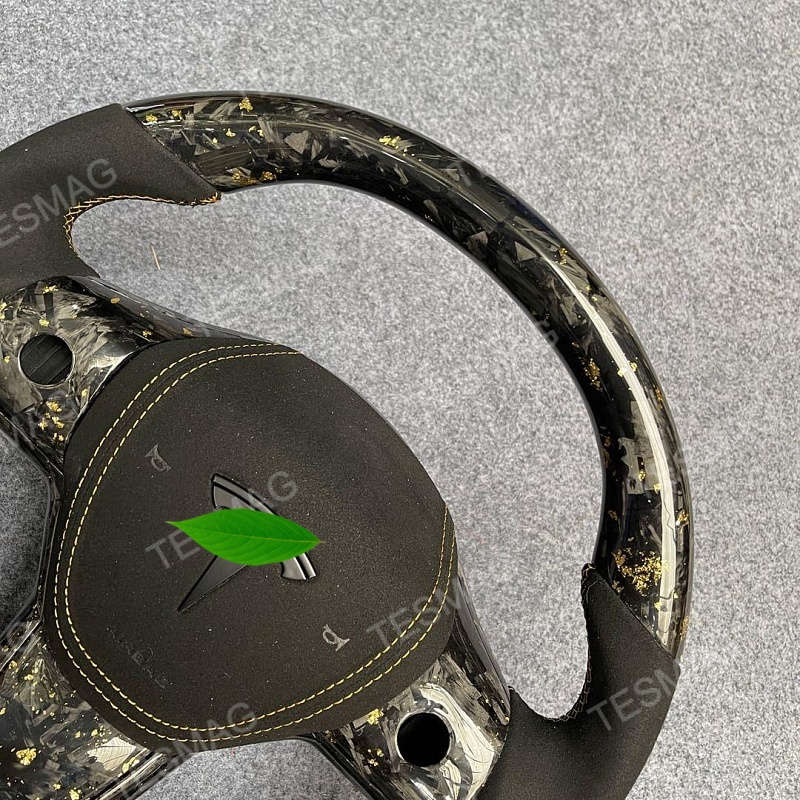 Tesla Model 3/Y 24 Karat Steering Wheel - Forged Carbon with Gold Flakes and Alcantara