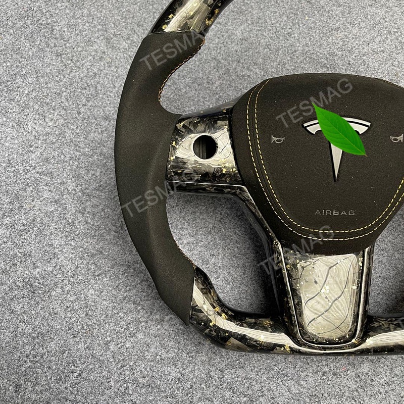 Tesla Model 3/Y 24 Karat Steering Wheel - Forged Carbon with Gold Flakes and Alcantara