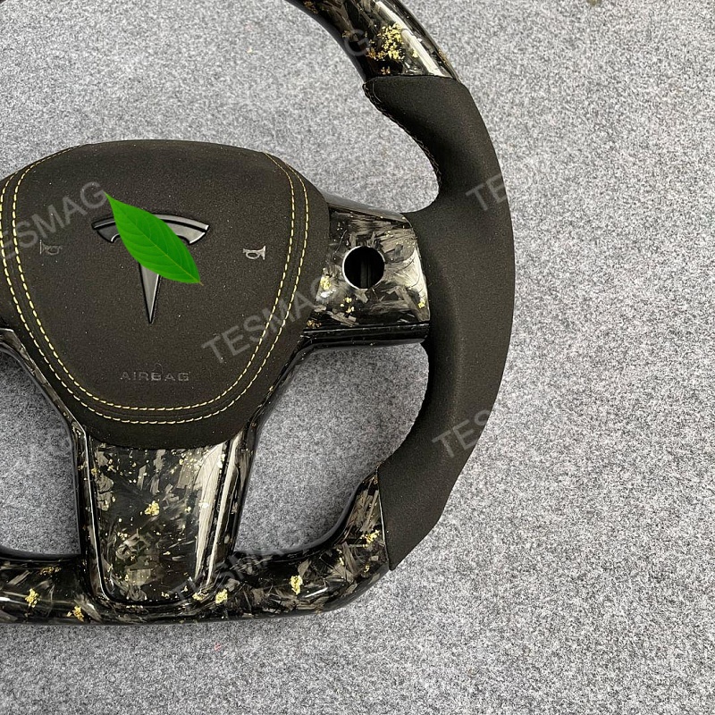 Tesla Model 3/Y 24 Karat Steering Wheel - Forged Carbon with Gold Flakes and Alcantara