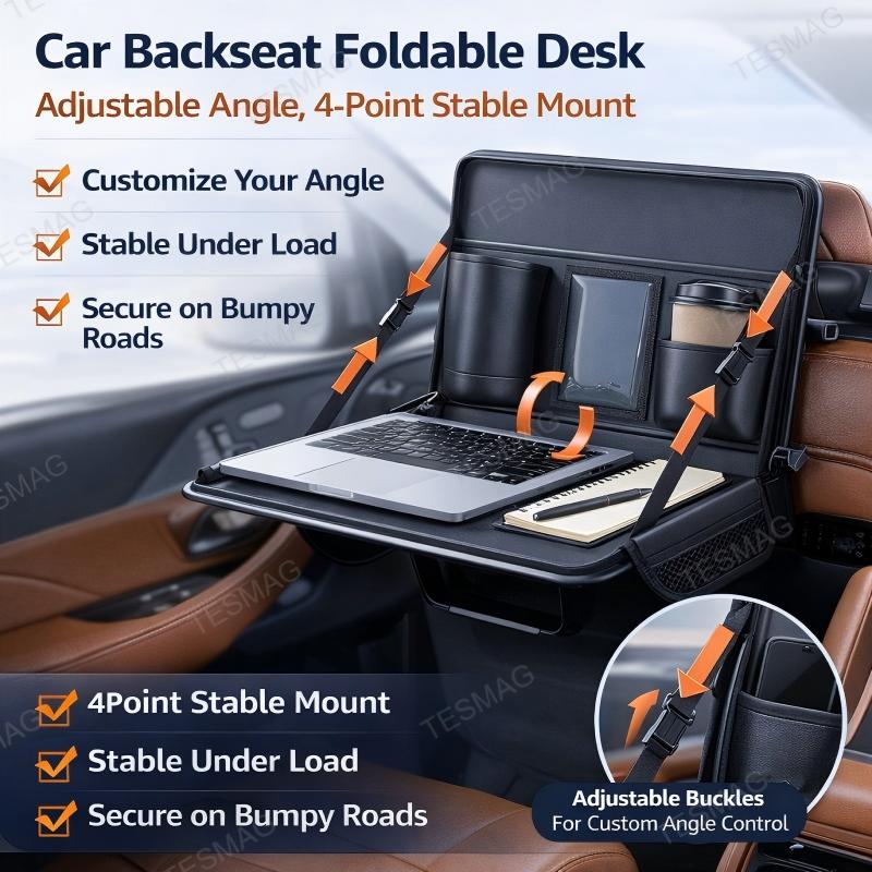 Tesla 2-in-1 Foldable Steering Wheel & Backseat Tray Organizer | Multi-Use Car Table