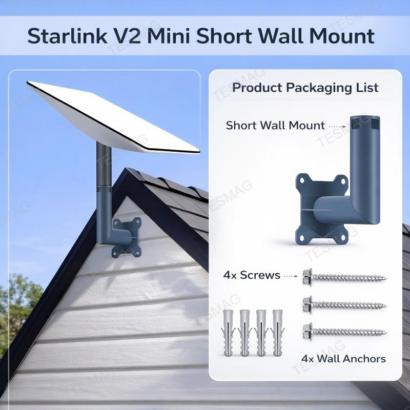 Compact Short Wall Mount for Starlink V2 Roof Eave & Wall Installation