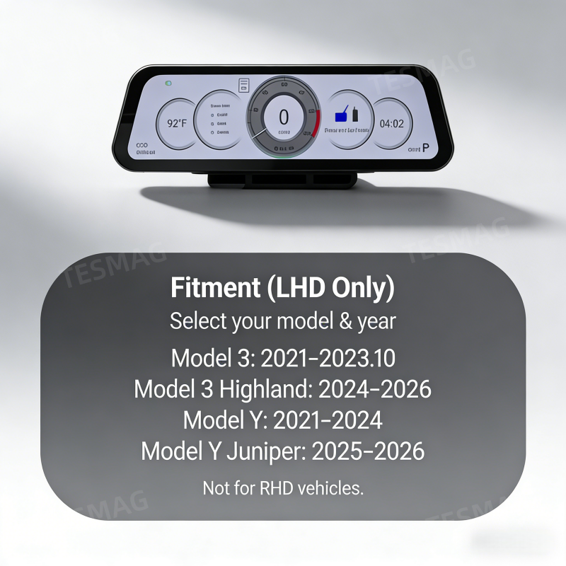 9.6-Inch Driver Display w/ Wireless CarPlay for Tesla Model 3/Y 2021-2026 (LHD Only)