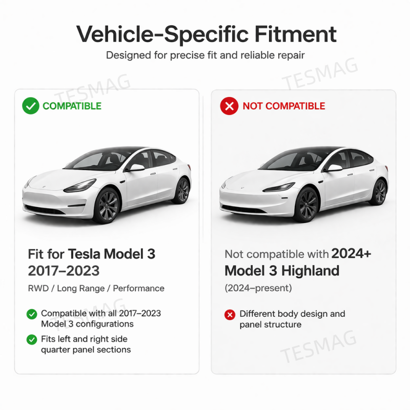 Rear Quarter Panel Lower Extension for Tesla Model 3 (1109299-S0-A / 1109300-S0-A)