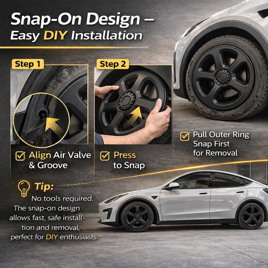 19" Wheel Covers Hubcaps for Tesla Model Y Juniper 2025+ – Matte Black Rims Protector