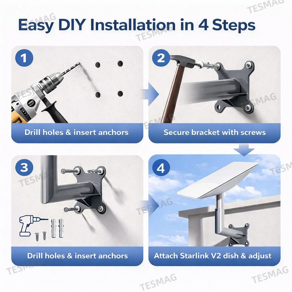 Starlink Gen 2 Long Wall Mount Bracket – Durable Outdoor Satellite Holder