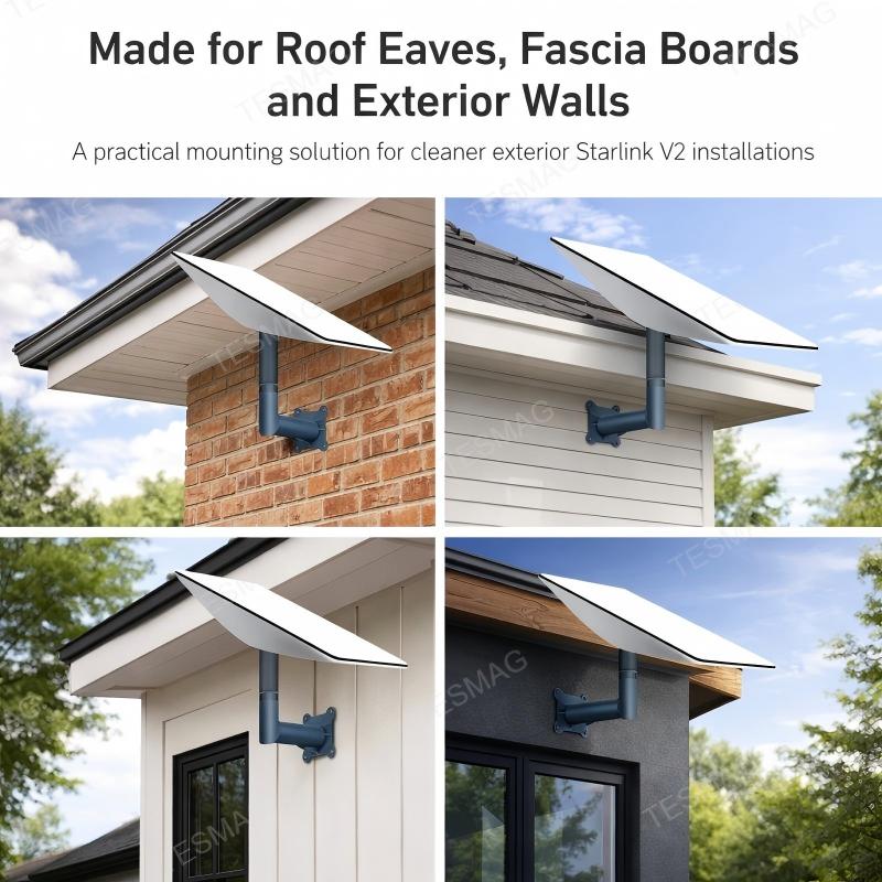 Compact Short Wall Mount for Starlink V2 Roof Eave & Wall Installation