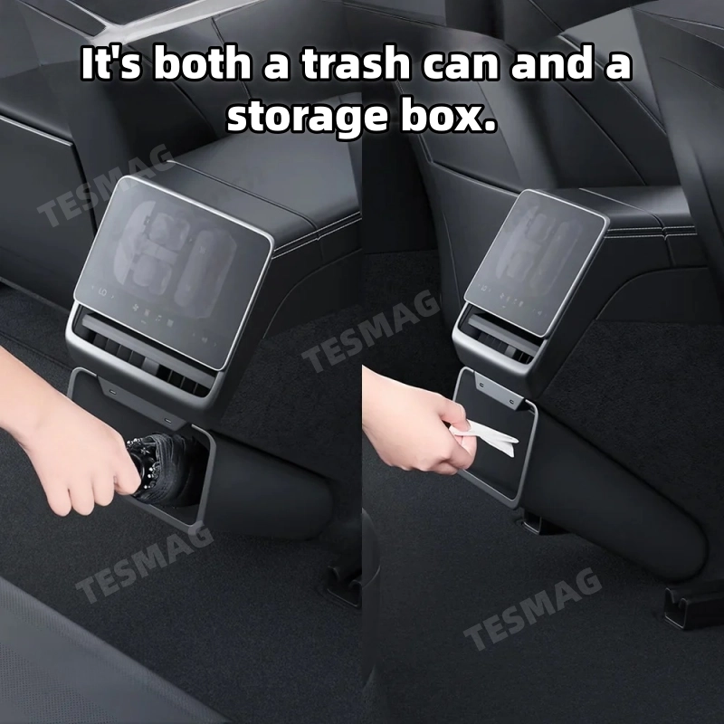 Under Seat Storage Box with Backseat Magnetic Trash Can for Tesla Model Y Juniper/ 3 Highland