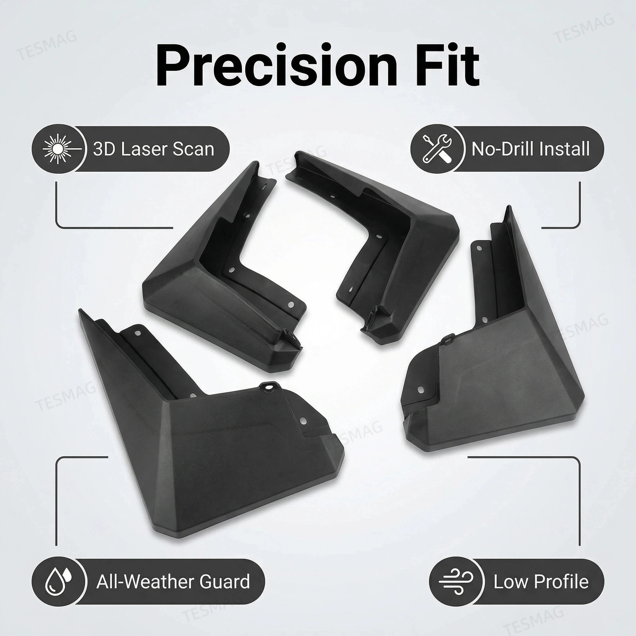 Premium TPE Mud Flaps for Tesla Cybertruck (2024+) – No-Drill Front & Rear Splash Guards