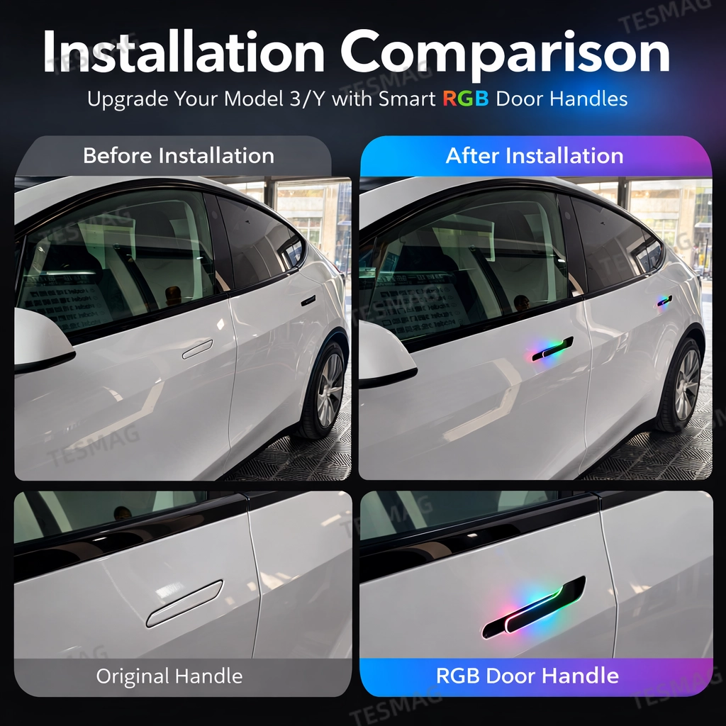 Tesla Model 3/Y Automatic RGB Door Handles – Wireless OTA Upgrade, Hands-Free Pop-Up