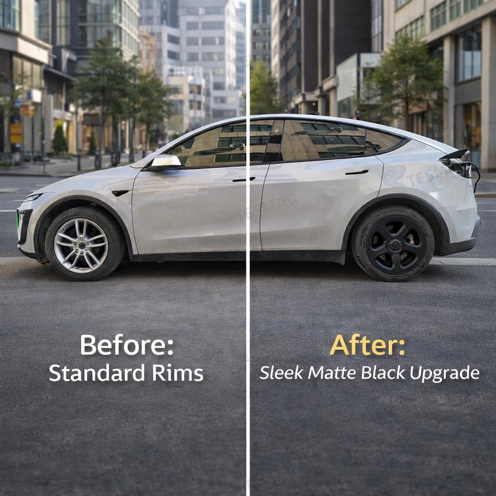 19" Wheel Covers Hubcaps for Tesla Model Y Juniper 2025+ – Matte Black Rims Protector