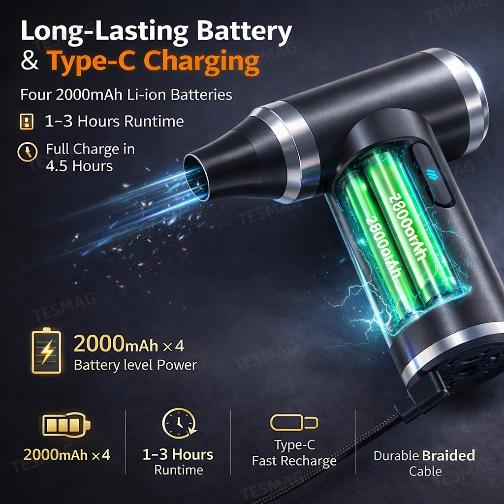 Rechargeable Handheld Electric Air Duster 125000 RPM Powerful Blower Brushless Motor