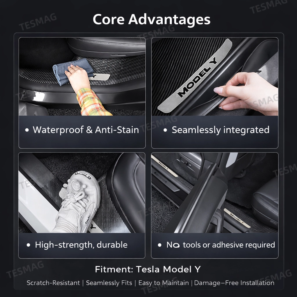 10PCS Door Sill & A/B/C Pillar Protector Set for Tesla Model Y Juniper 2025+