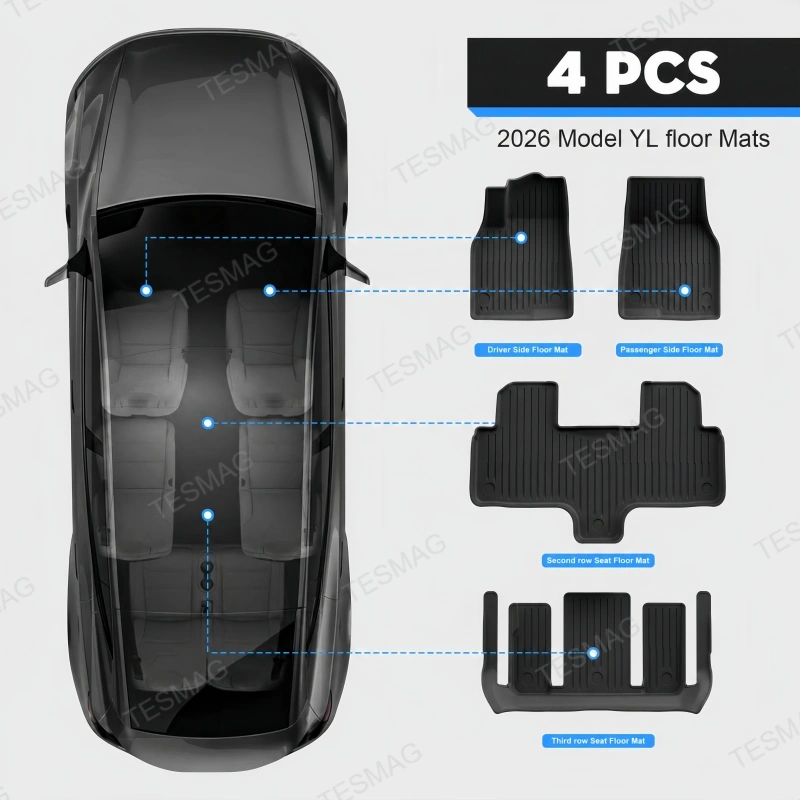 All-Weather TPE Floor Mats for Tesla Model YL 2026+ 6-Seat