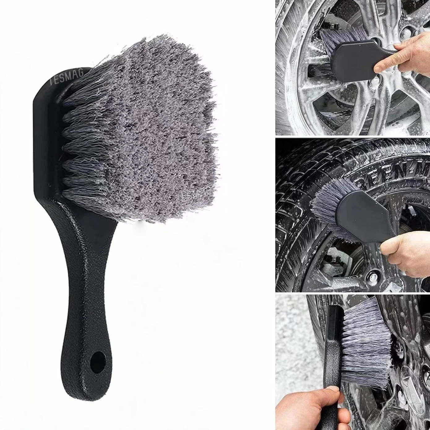 Car Wheel Tire Cleaning Brush Short Handle Tire Brush for Tesla Model 3/Y/S/X