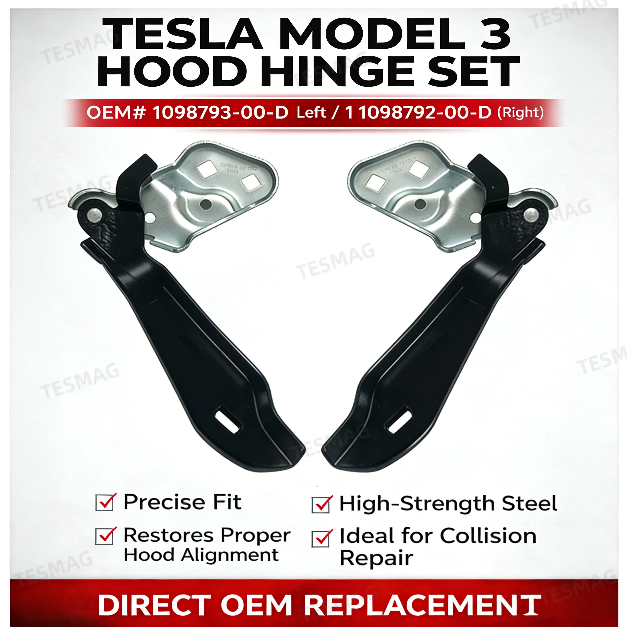 Hood Hinge for Tesla Model 3 (OEM 1098793-00-D, 1098792-00-D)
