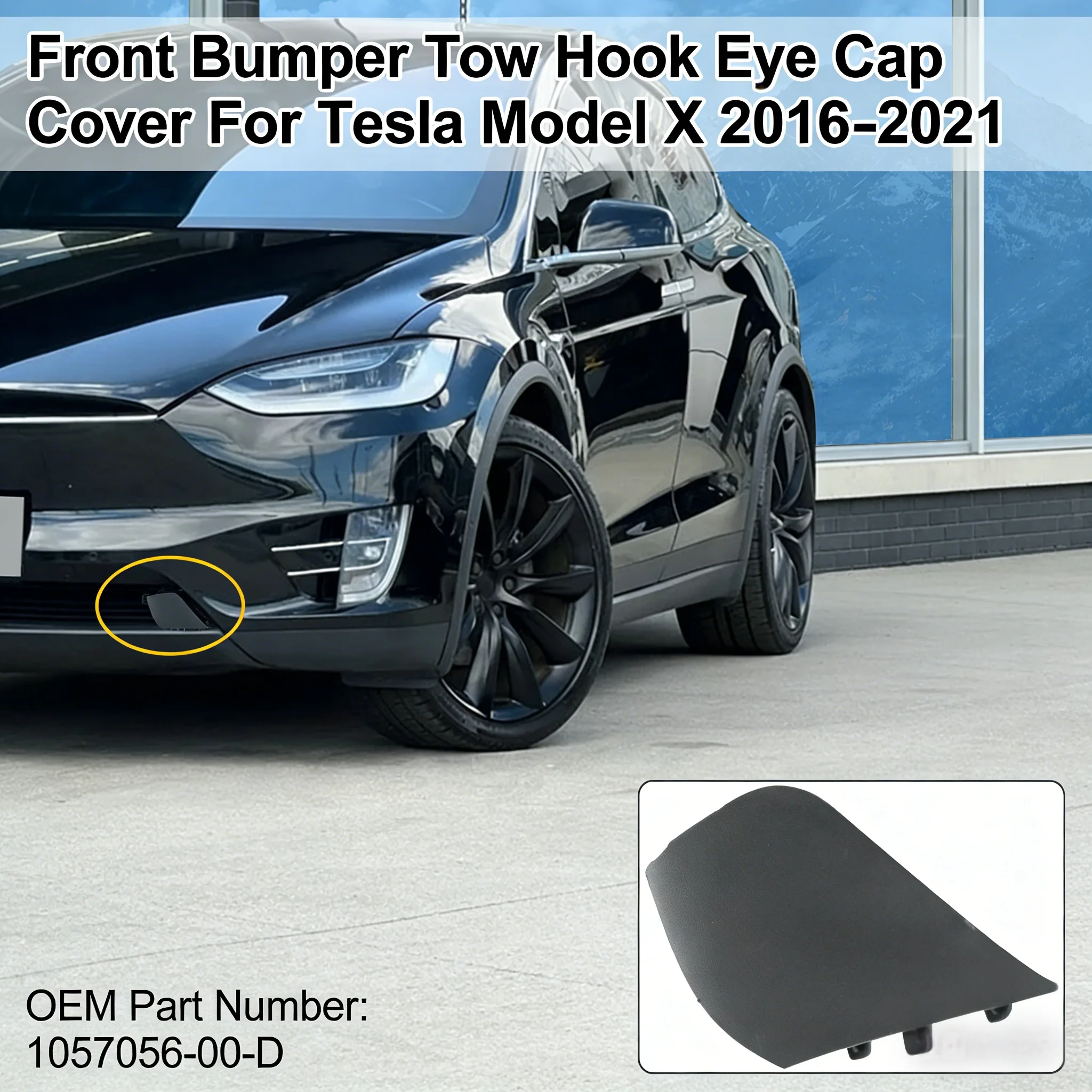Front Bumper Tow Hook Eye Cap Cover for Tesla Model X 2016-2021 1057056-00-D