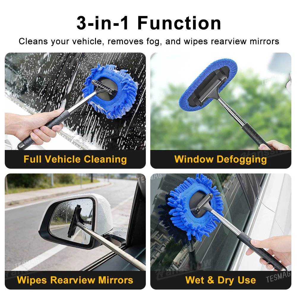 Tesla 3-in-1 Cleaning Kit - Car Windshield Squeegee Microfiber Dust Brush