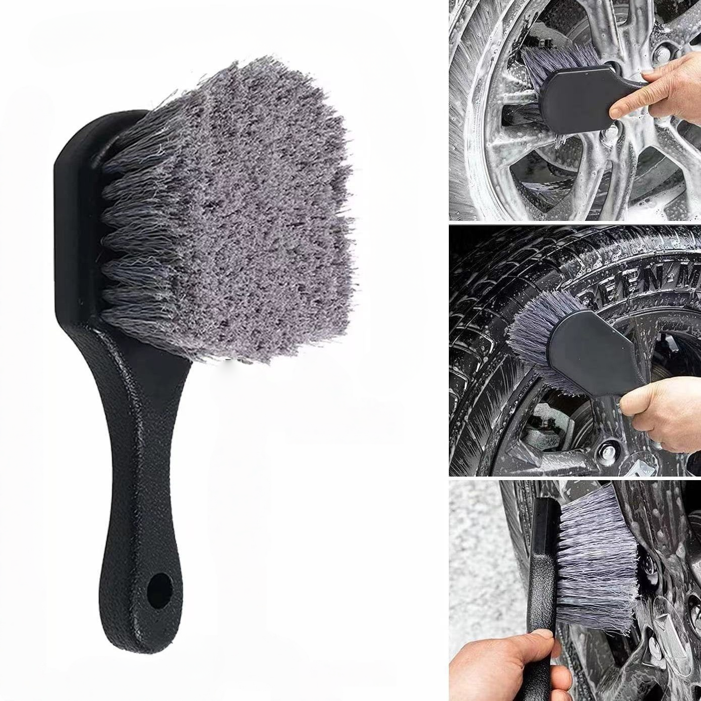 Car Wheel Tire Cleaning Brush Short Handle Tire Brush for Tesla Model 3/Y/S/X