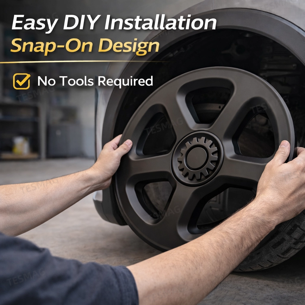 19" Wheel Covers Hubcaps for Tesla Model Y Juniper 2025+ – Matte Black Rims Protector