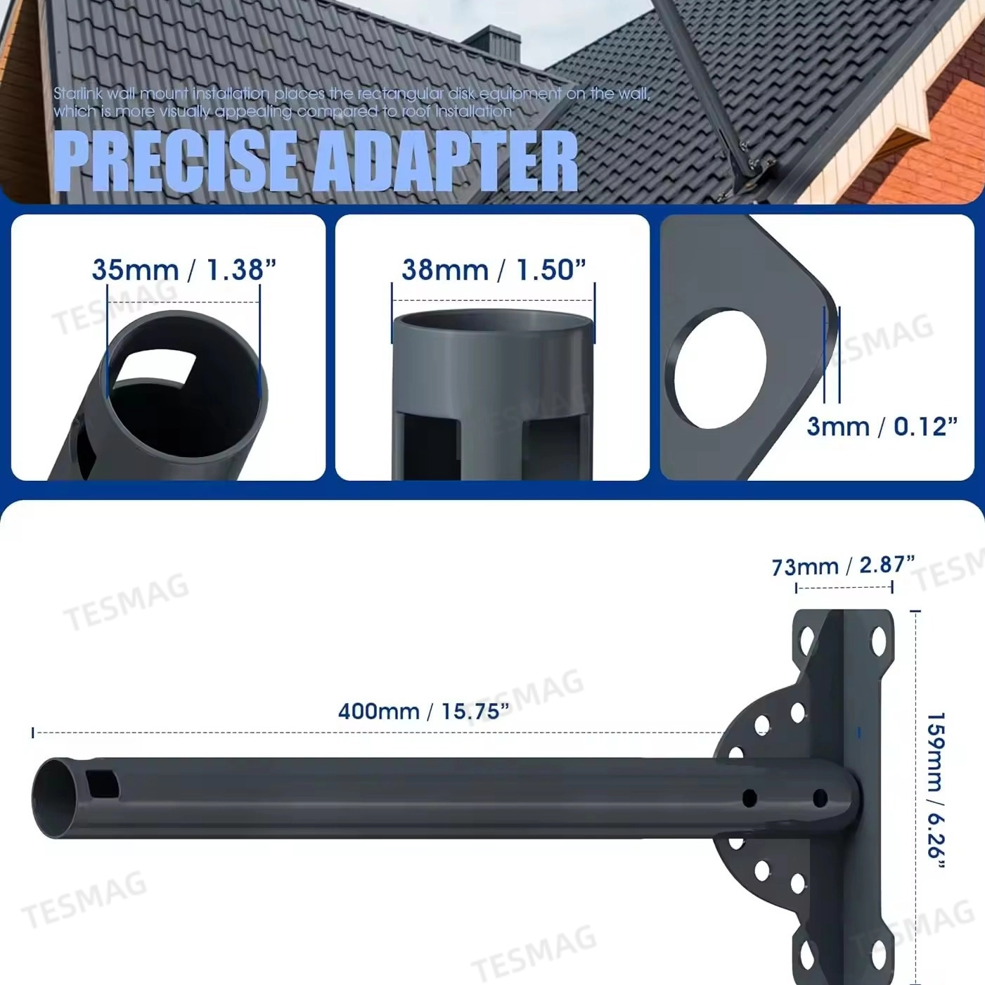 Starlink Gen 3 Roof Mount & Pipe Adapter for RV, Camper, Yacht – Adjustable Pivot Bracket