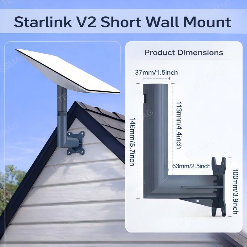 Compact Short Wall Mount for Starlink V2 Roof Eave & Wall Installation
