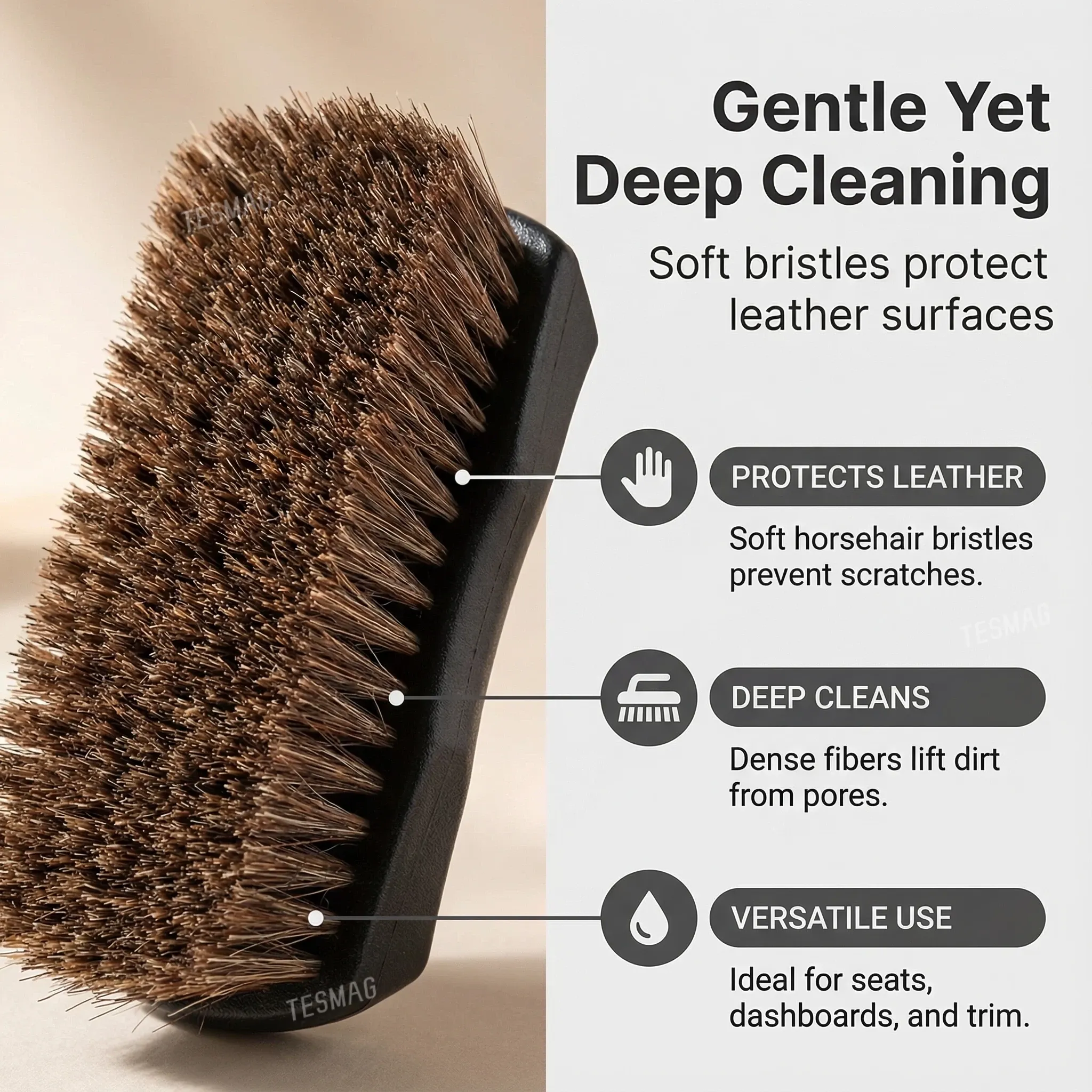 Bristle Horse Hair Leather Cleaning Brush for Tesla Interior | 1PCS